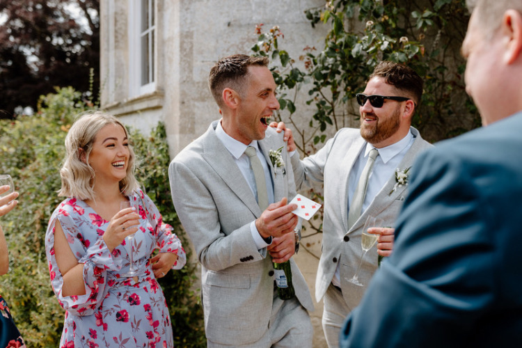 Gloucestershire Magician Richard Parsons making wedding guests laugh at Elmore Court venue in Gloucester