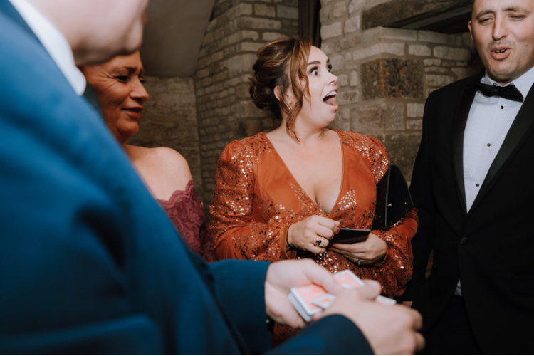 Richard Parsons Gloucestershire Magician entertaining guests at Yardspace Old Gore Barn near Cirencester